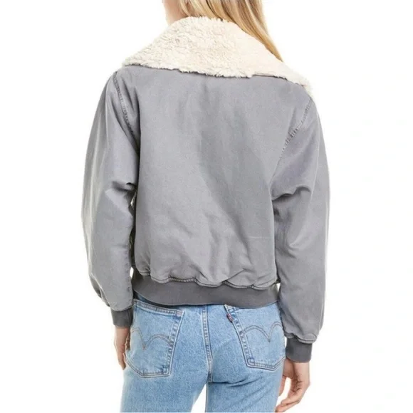Young Fabulous & Broke Women's Gray Earhart Bomber Sherpa Jacket Size Medium - Picture 2 of 9